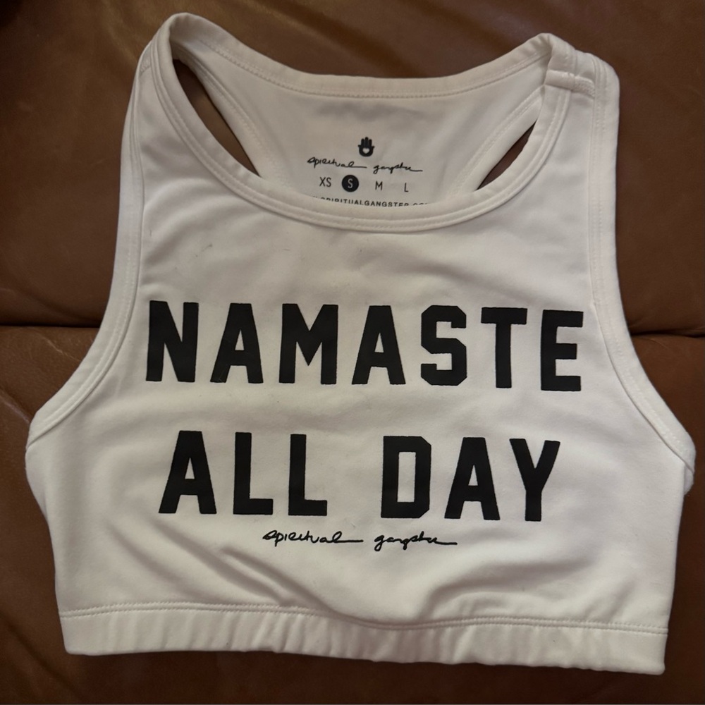 Spiritual Gangster White "Namaste All Day" Sports Bra - Picture 2 of 4